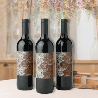 Étiquette Pour Bouteilles De Vin Romantique rustique pays occidental cuir et dentel