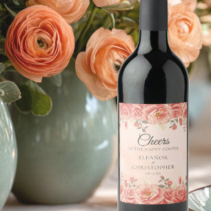 Étiquette Pour Bouteilles De Vin Romantique Vintage mariage Coral Roses