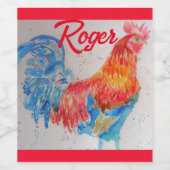Étiquette Pour Bouteilles De Vin Rooster rouge aquarelle peinture art poulet (Étiquettes simples)