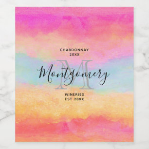 Étiquette Pour Bouteilles De Vin Rose Bleu Jaune Arc-en-ciel Stripes vinification