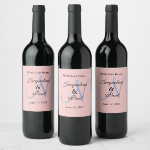 Étiquette Pour Bouteilles De Vin Rose Blue Pastel Mariage Faveurs Monogramme