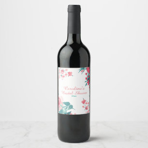 Étiquette Pour Bouteilles De Vin Rose de corail aquarelle