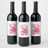 Étiquette Pour Bouteilles De Vin Rose exotique moderne Flamant rose Aquarelle (Bouteilles)