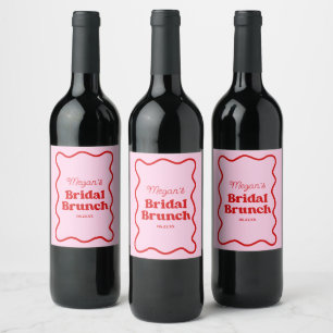 Étiquette Pour Bouteilles De Vin Rose Fête de Mariage Brunch Bordure Ondulée Rouge