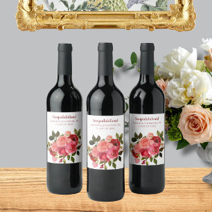 Étiquette Pour Bouteilles De Vin Rose Florale Rouge Rose Diplômé