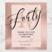 Étiquette Pour Bouteilles De Vin Rose Gold Foil 40e anniversaire (Étiquettes simples)