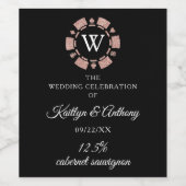 Étiquette Pour Bouteilles De Vin Rose Gold Monogram Poker Chip Casino Mariage (Étiquettes simples)