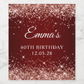 Étiquette Pour Bouteilles De Vin Rose Gold Parties scintillant rouge foncé 60e anni (Étiquettes simples)