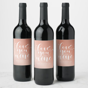 Étiquette Pour Bouteilles De Vin Rose Gold vous aime plus que le vin Valentine's
