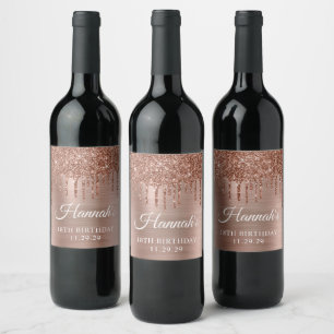 Étiquette Pour Bouteilles De Vin Rose goutte Parties scintillant or Glam 18e annive