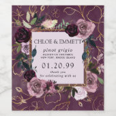 Étiquette Pour Bouteilles De Vin Rose Mauve, Or et Fleurs Violettes (Étiquettes simples)