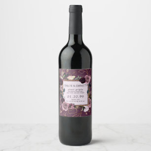 Étiquette Pour Bouteilles De Vin Rose Mauve, Or Pourpré Floral