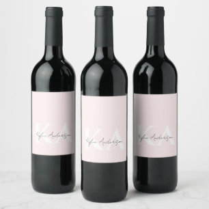Étiquette Pour Bouteilles De Vin Rose Moderne Rouge Monogramme Personnalisé Nom -