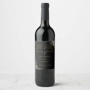 Étiquette Pour Bouteilles De Vin Rose Noir Et Or Floral Mariage gothique