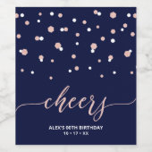 Étiquette Pour Bouteilles De Vin Rose or & Bleu Moderne Jalon fête d'anniversaire (Étiquettes simples)