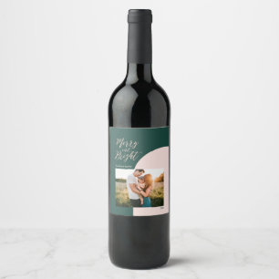Étiquette Pour Bouteilles De Vin Rose Or Verte Joyeux et Lumineux Noël Fêtes