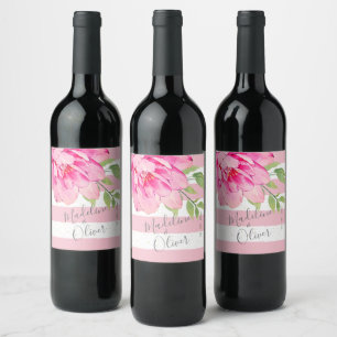 Étiquette Pour Bouteilles De Vin Rose rose vert rayure florale chic argent