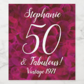 Étiquette Pour Bouteilles De Vin Rose rouge Abstraite 50 et Fabuleux anniversaire (Étiquettes simples)