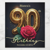 Étiquette Pour Bouteilles De Vin Rose rouge chic sophistiquée Golden 90e anniversai (Étiquettes simples)