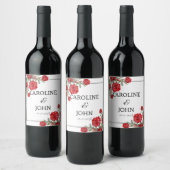 Étiquette Pour Bouteilles De Vin Rose rouge Mariage floral (Bouteilles)