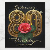 Étiquette Pour Bouteilles De Vin Rose rouge vintage et Filigree or 80e anniversaire (Étiquettes simples)