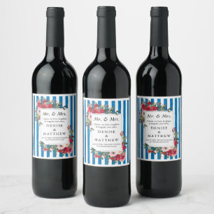 Étiquette Pour Bouteilles De Vin Rose sauvage et français Bleu Bleu Étiquette de vi