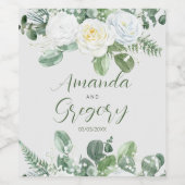 Étiquette Pour Bouteilles De Vin Roses blanches élégantes et verdure (Étiquettes simples)