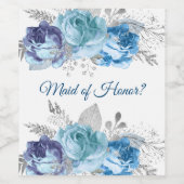 Étiquette Pour Bouteilles De Vin Roses Bleus brillant Feuilles (Étiquettes simples)