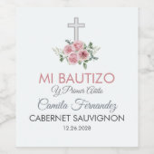 Étiquette Pour Bouteilles De Vin Roses rose mignonne Baptême espagnol et premier an (Étiquettes simples)