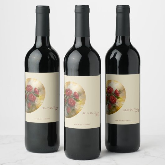 Étiquette Pour Bouteilles De Vin Roses Rouges (Bouteilles)