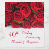 Étiquette Pour Bouteilles De Vin Roses rouges. 40e anniversaire du Mariage (Étiquettes simples)