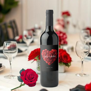 Étiquette Pour Bouteilles De Vin Roses Rouges en Forme de Cœur-Mariage-