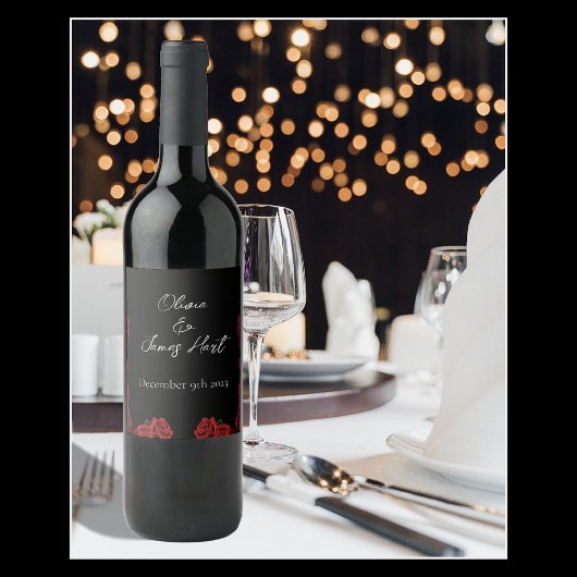 Étiquette Pour Bouteilles De Vin Roses rouges Mariage noir blanc