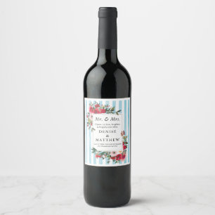Étiquette Pour Bouteilles De Vin Roses sauvages & Spun Sugar Blue Vin Étiquette