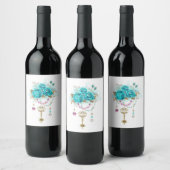 Étiquette Pour Bouteilles De Vin Roses turquoise avec touches (Bouteilles)