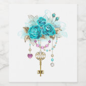 Étiquette Pour Bouteilles De Vin Roses turquoise avec touches (Étiquettes simples)