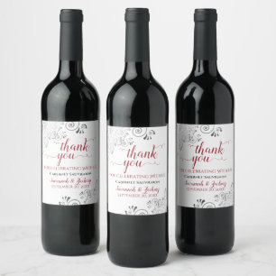 Étiquette Pour Bouteilles De Vin Rouge avec des frises grises sur Merci Mariage bla