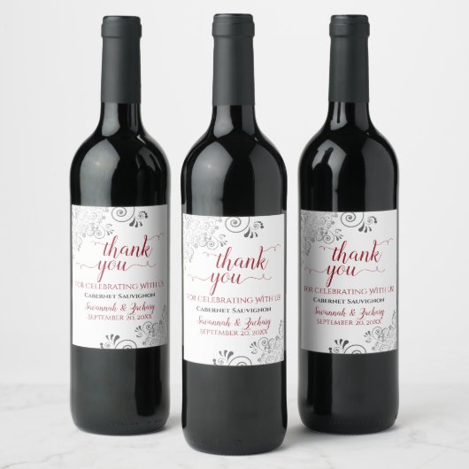 Étiquette Pour Bouteilles De Vin Rouge avec des frises grises sur Merci Mariage bla (Bouteilles)