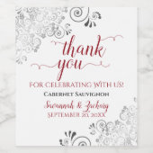 Étiquette Pour Bouteilles De Vin Rouge avec des frises grises sur Merci Mariage bla (Étiquettes simples)