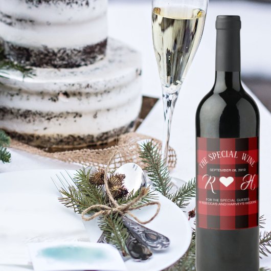 Étiquette Pour Bouteilles De Vin rouge buffle plaid rustique mariage d'hiver