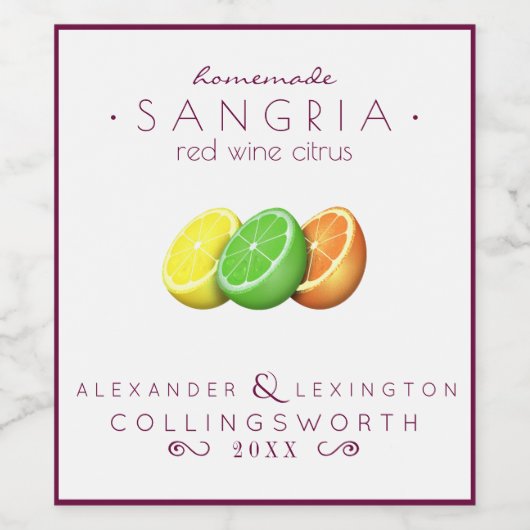 Étiquette Pour Bouteilles De Vin Rouge de Sangria (Étiquettes simples)