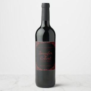 Étiquette Pour Bouteilles De Vin Rouge et noir Damas gothique Mariage Étiquette de