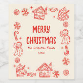 Étiquette Pour Bouteilles De Vin Rouge Jouer Main tiré Doodle Whimsical Noël (Étiquettes simples)