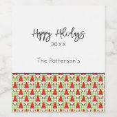 Étiquette Pour Bouteilles De Vin rouge noël gnome motif NOM vert checker fun (Étiquettes simples)