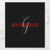 Étiquette Pour Bouteilles De Vin Rouge noir Votre nom Monogramme initial Moderne (Étiquettes simples)