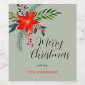 Étiquette Pour Bouteilles De Vin Rouge Poinsettia Joyeux Noël customisé (Étiquettes simples)