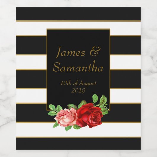 Étiquette Pour Bouteilles De Vin Rouge Rose, Noir, Blanc & Or - (Étiquettes simples)