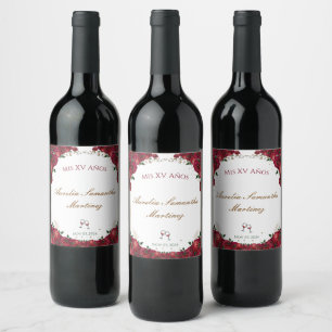 Étiquette Pour Bouteilles De Vin Rouge Roses Quinceañera Vin bouteille Étiquette