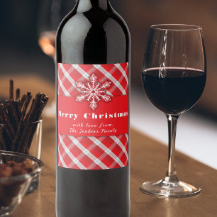 Étiquette Pour Bouteilles De Vin Rouge rustique à carreaux flocon de neige Noël Fêt