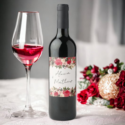 Étiquette Pour Bouteilles De Vin Rouge vert hiver Floral mariage